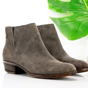Lucky Brand Women's Benissa Boot Size 7 Dark Gray Suede Bootie Low Block Heel